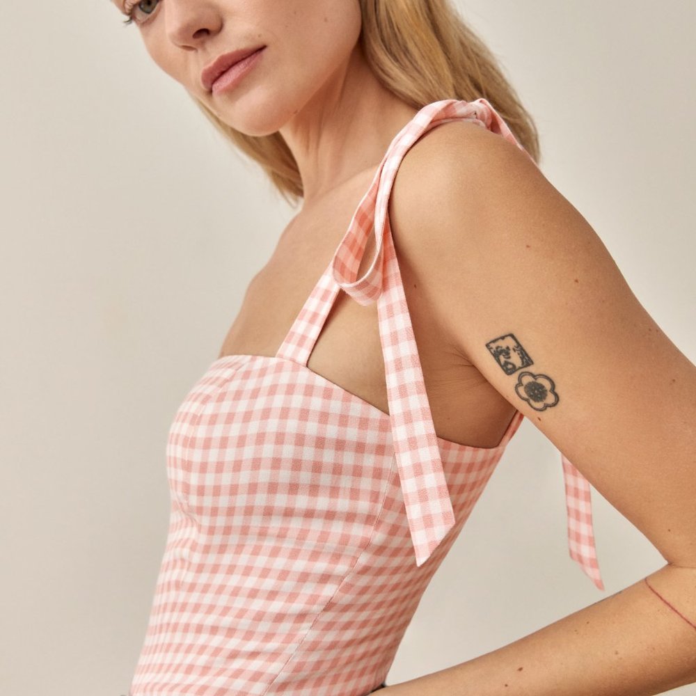 Reformation Ellora top in pink gingham